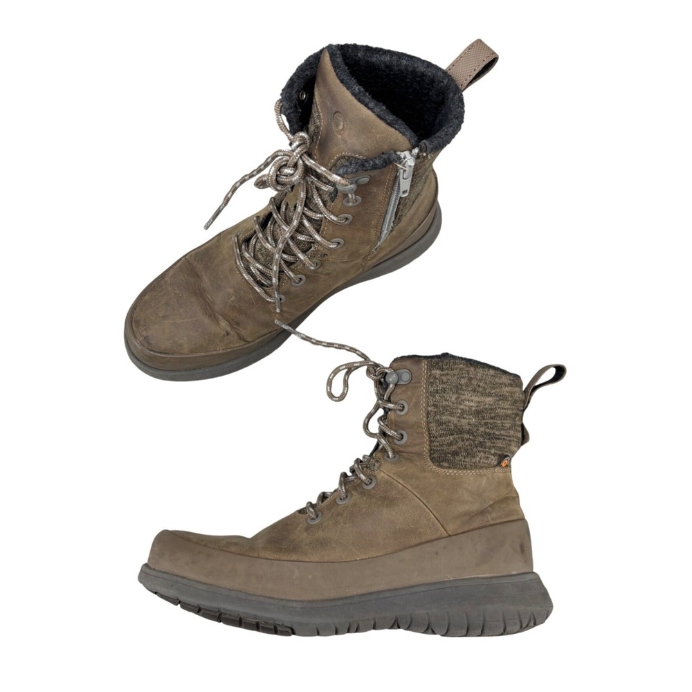 Bogs Freedom Lace Brown Leather Waterproof Lined Winter Boots Zip Up Women's 7 - Picture 1 of 11